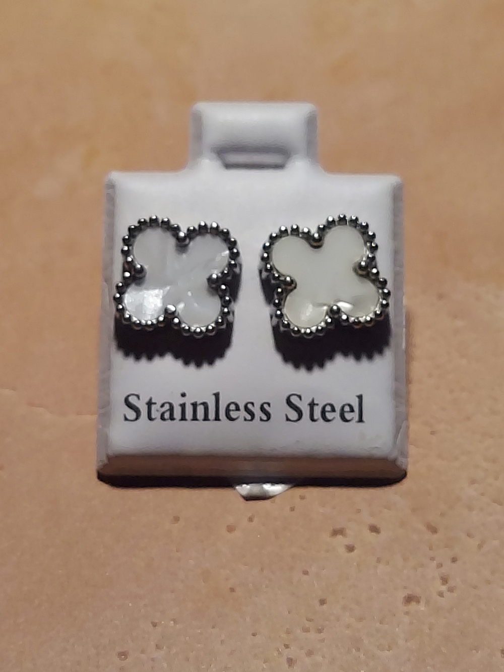 NEW Stainless Steel White Clover Alhambra Stud Earrings